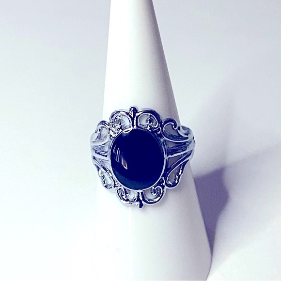 New Sterling Silver Floral Black Shiny Filigree Boho Handmade Statement Ring - Picture 2 of 9